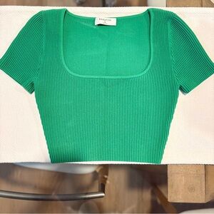 Babaton Emerald Green Ribbed Square-Neck Crop Top